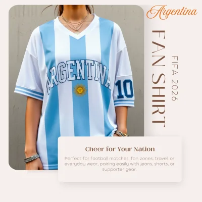 Argentina national team 120GSM polyester sublimation fan shirt unisex sports tee
