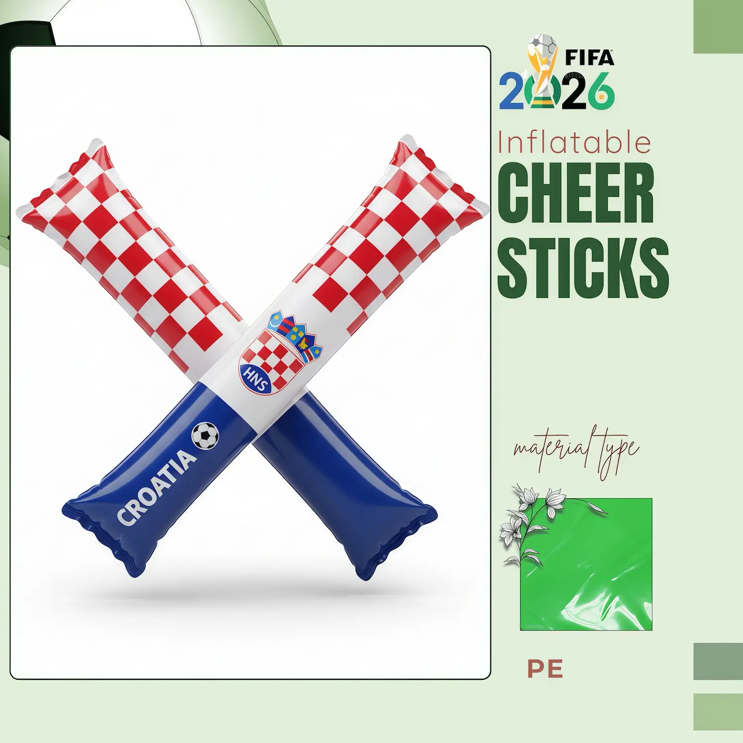 Croatia flag inflatable cheer sticks 10x60cm PE material custom printed for sports events
