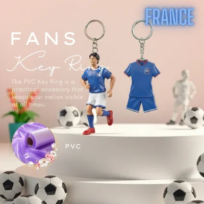France national team 3D molded soft PVC key ring jersey style keychain with metal ring