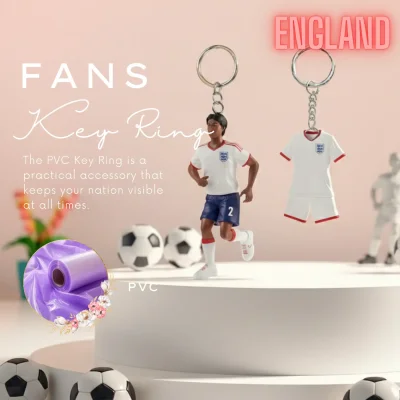 England national team 3D molded soft PVC key ring jersey style keychain with metal ring