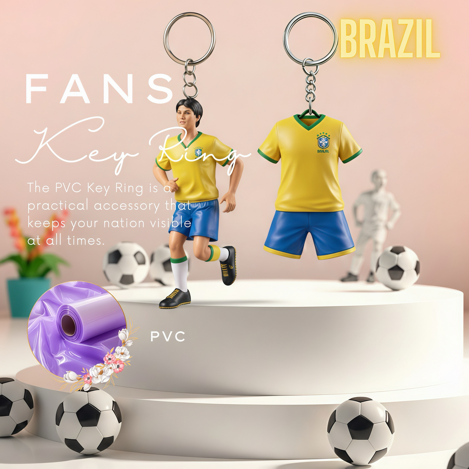 2026 FIFA World Cup Brazil player and jersey shaped PVC key ring set, soccer fan keychain accessories