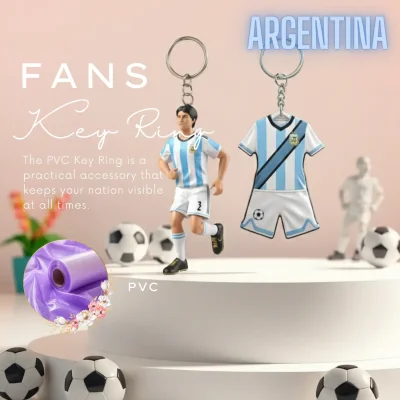 Argentina national team 3D molded soft PVC key ring jersey style keychain with metal ring