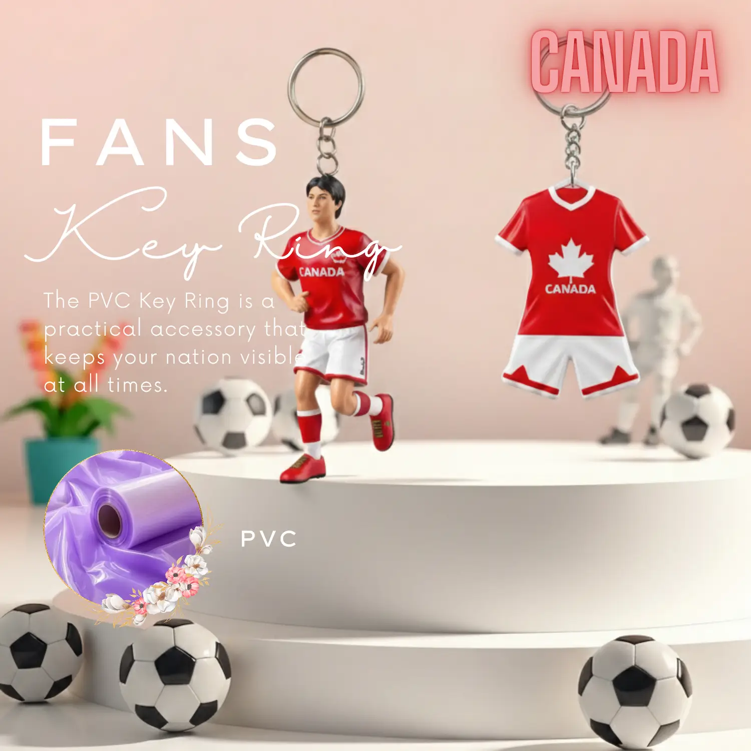 Canada national team 3D molded soft PVC key ring jersey style keychain with metal ring