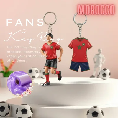 Morocco national team 3D molded soft PVC key ring jersey style keychain with metal ring