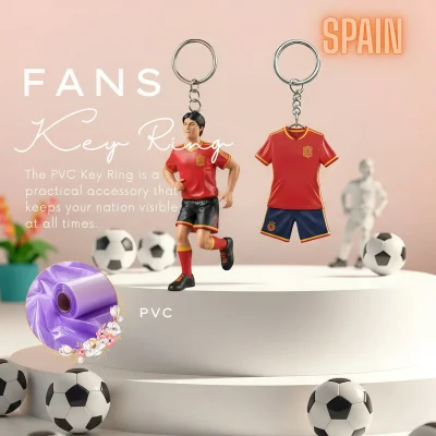 Spain national team 3D molded soft PVC key ring jersey style keychain with metal ring
