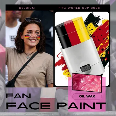 FIFA World Cup Belgium fan face paint stick, black yellow red oil wax face paint for soccer fans