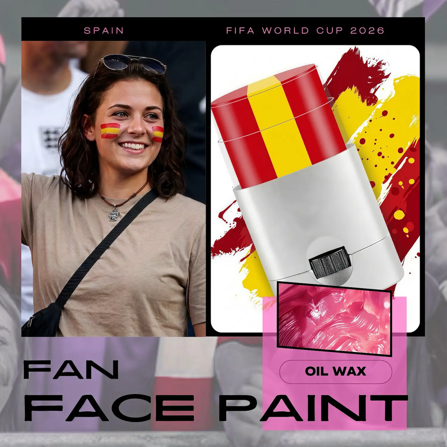 FIFA World Cup Spain fan face paint stick, red and yellow oil wax face paint for soccer fans