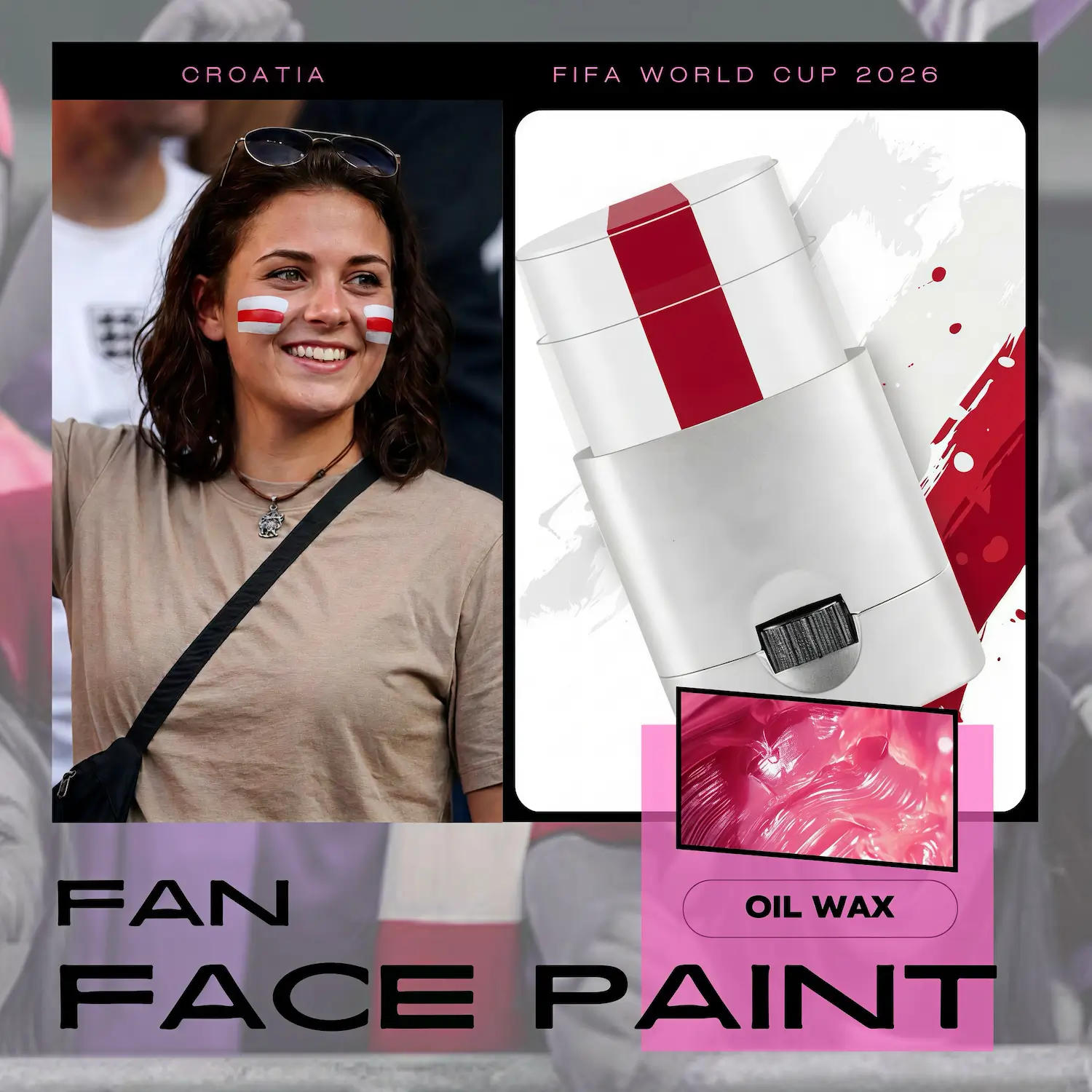 FIFA World Cup Croatia fan face paint stick, red and white oil wax face paint for soccer fans