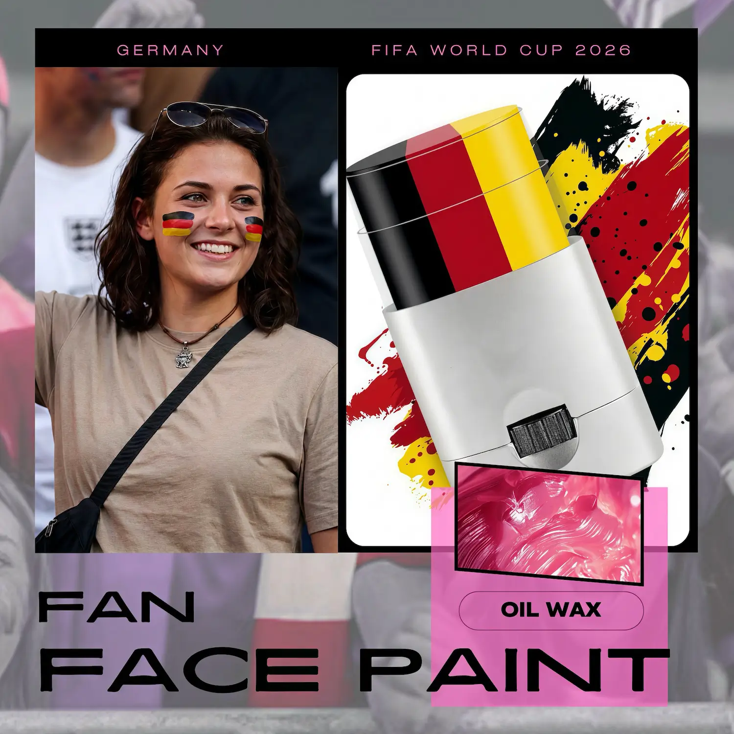 FIFA World Cup Germany fan face paint stick, black red yellow oil wax face paint for soccer fans