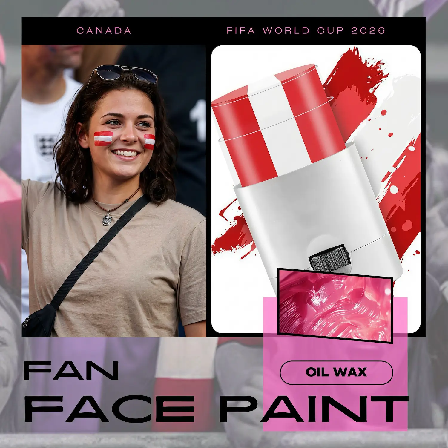 FIFA World Cup Canada fan face paint stick, red and white oil wax face paint for soccer fans