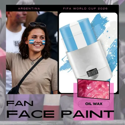 FIFA World Cup Argentina fan face paint stick, light blue and white oil wax face paint for soccer fans
