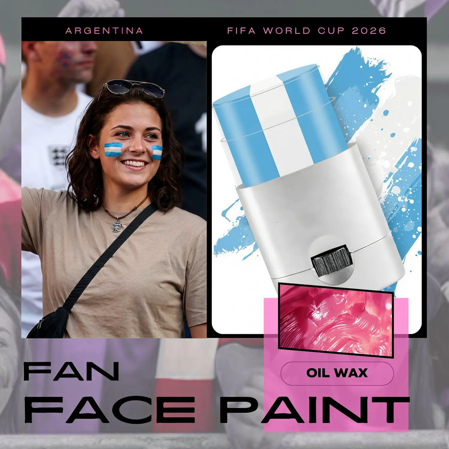 FIFA World Cup Argentina fan face paint stick, light blue and white oil wax face paint for soccer fans