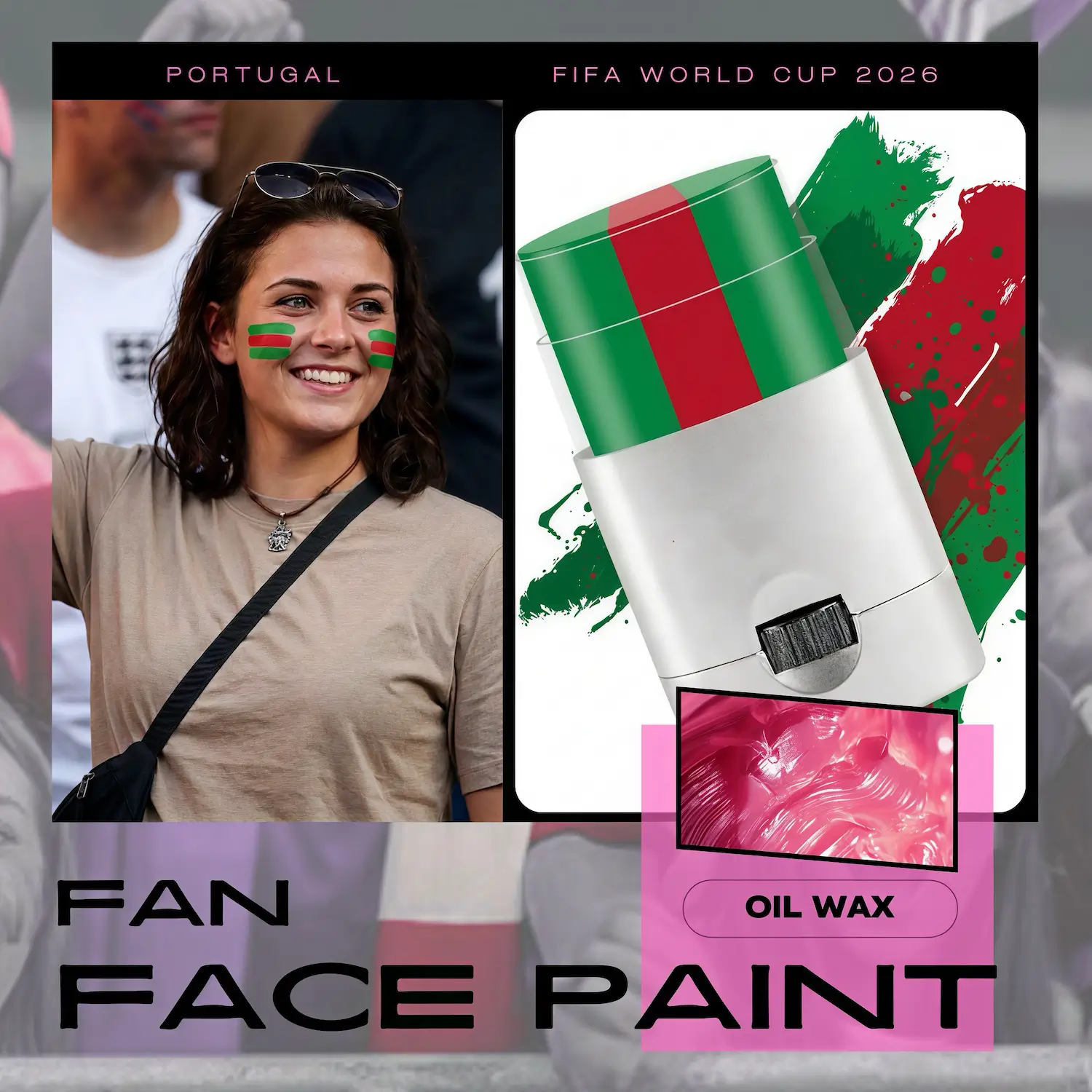 FIFA World Cup Portugal fan face paint stick, green and red oil wax face paint for soccer fans