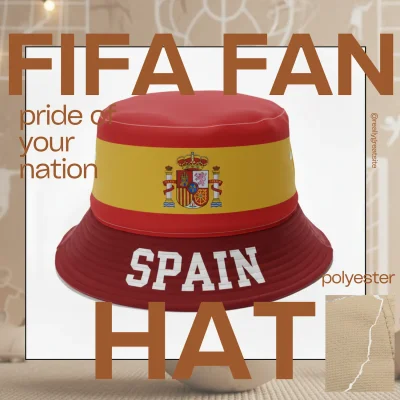 Spain national flag adjustable polyester bucket hat 58CM sports fan cap