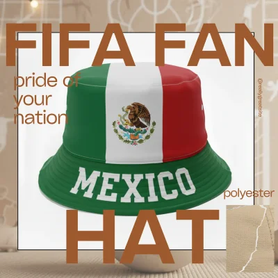 Mexico national flag adjustable polyester bucket hat 58CM sports fan cap
