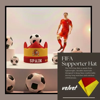 Spain national team 58CM plush velvet fan hat classic crown silhouette event party cap
