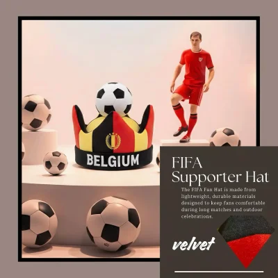 Belgium national team 58CM plush velvet fan hat classic crown silhouette event party cap