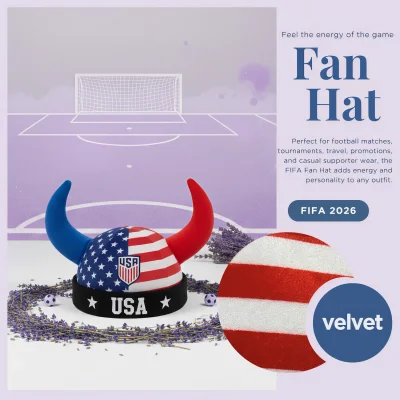 FIFA World Cup USA viking fan hat, stars-and-stripes velvet horned hat with team crest