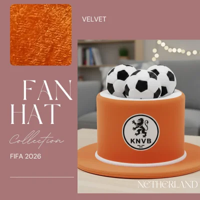 FIFA World Cup Netherlands fan top hat, orange velvet hat with KNVB crest and soccer ball accents