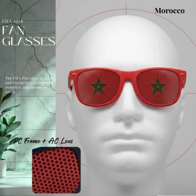 Morocco national team fan glasses 14.5CM wide UV protection PC frame full color printed eyewear