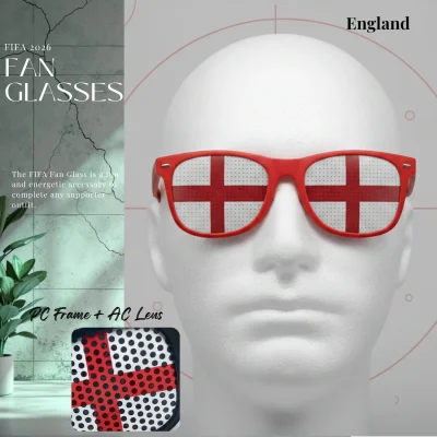 England national team fan glasses 14.5CM wide UV protection PC frame full color printed eyewear