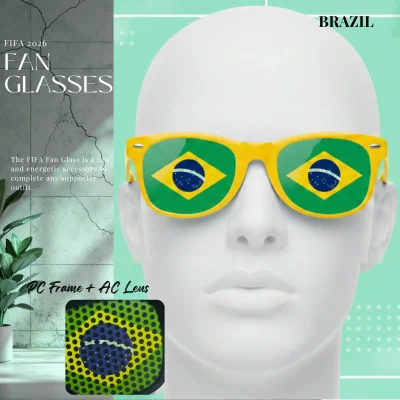 Brazil national team fan glasses 14.5CM wide UV protection PC frame full color printed eyewear