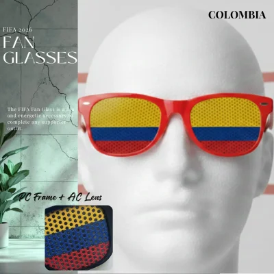 Colombia national team fan glasses 14.5CM wide UV protection PC frame full color printed eyewear