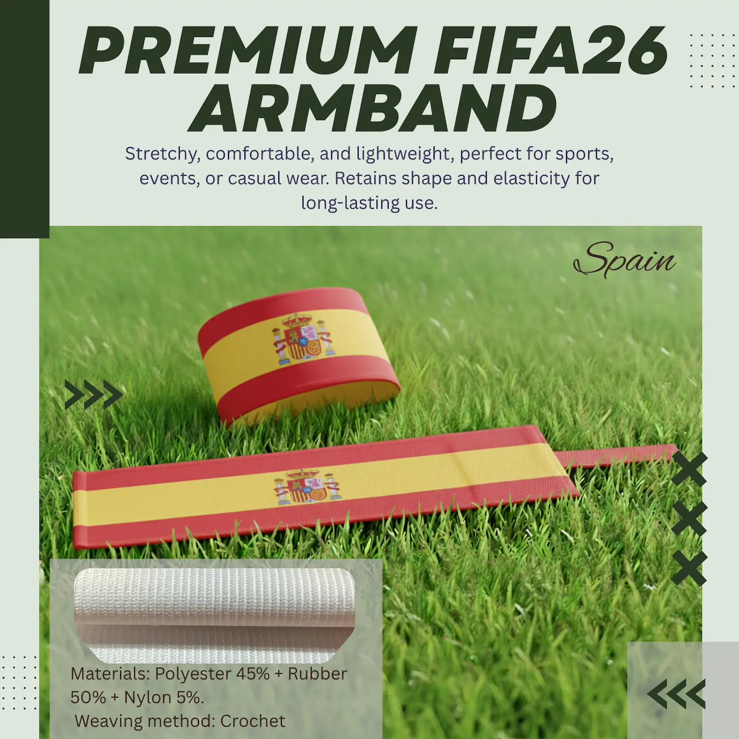 Spain national team crochet woven stretch armband 6.5x35CM sports captain armband