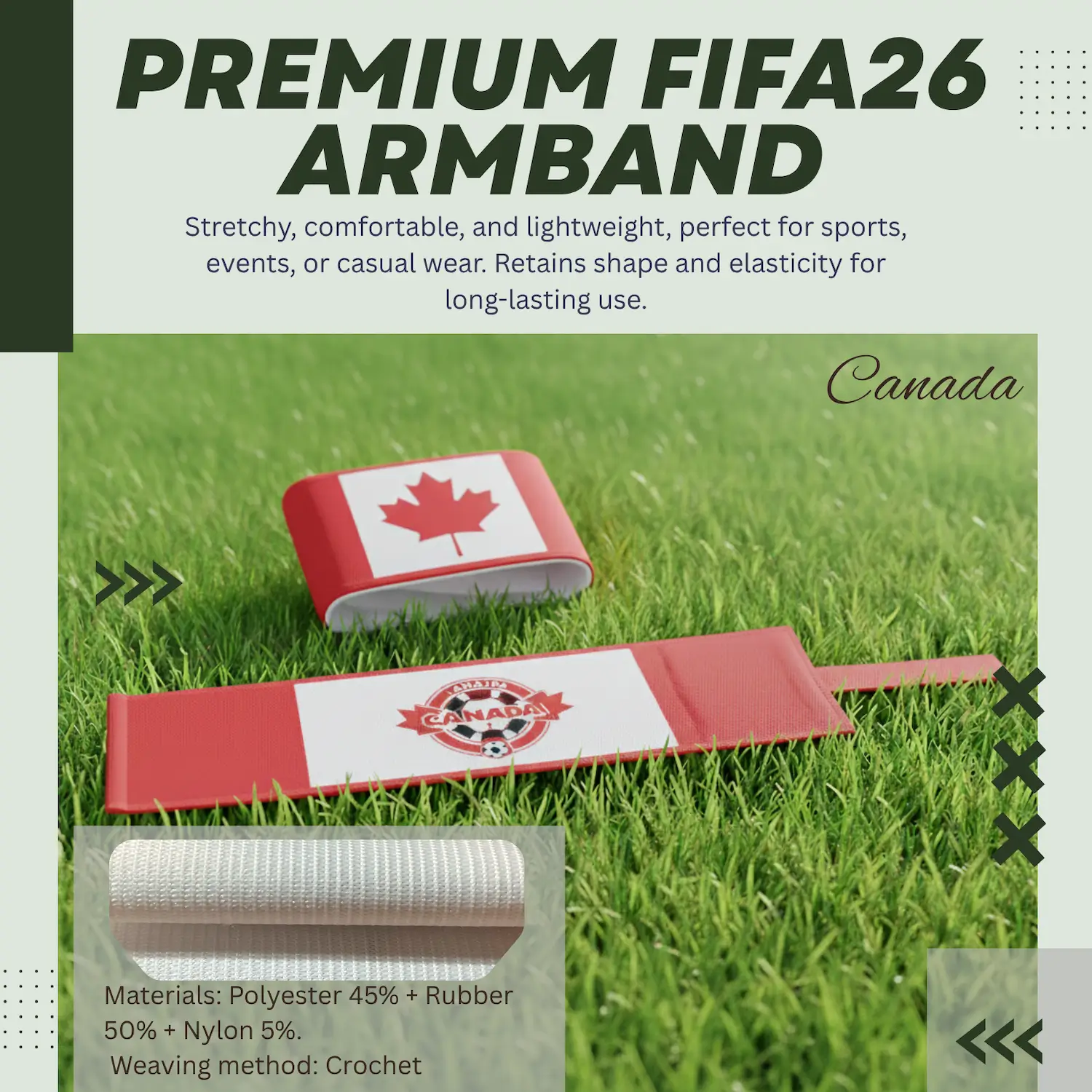 Canada national team crochet woven stretch armband 6.5x35CM sports captain armband