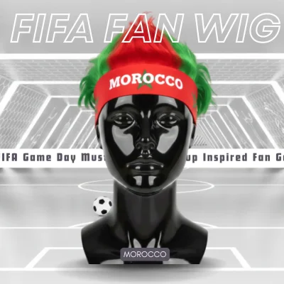 Morocco national team fan wig 25x21CM lightweight polyester fiber novelty sports party wig