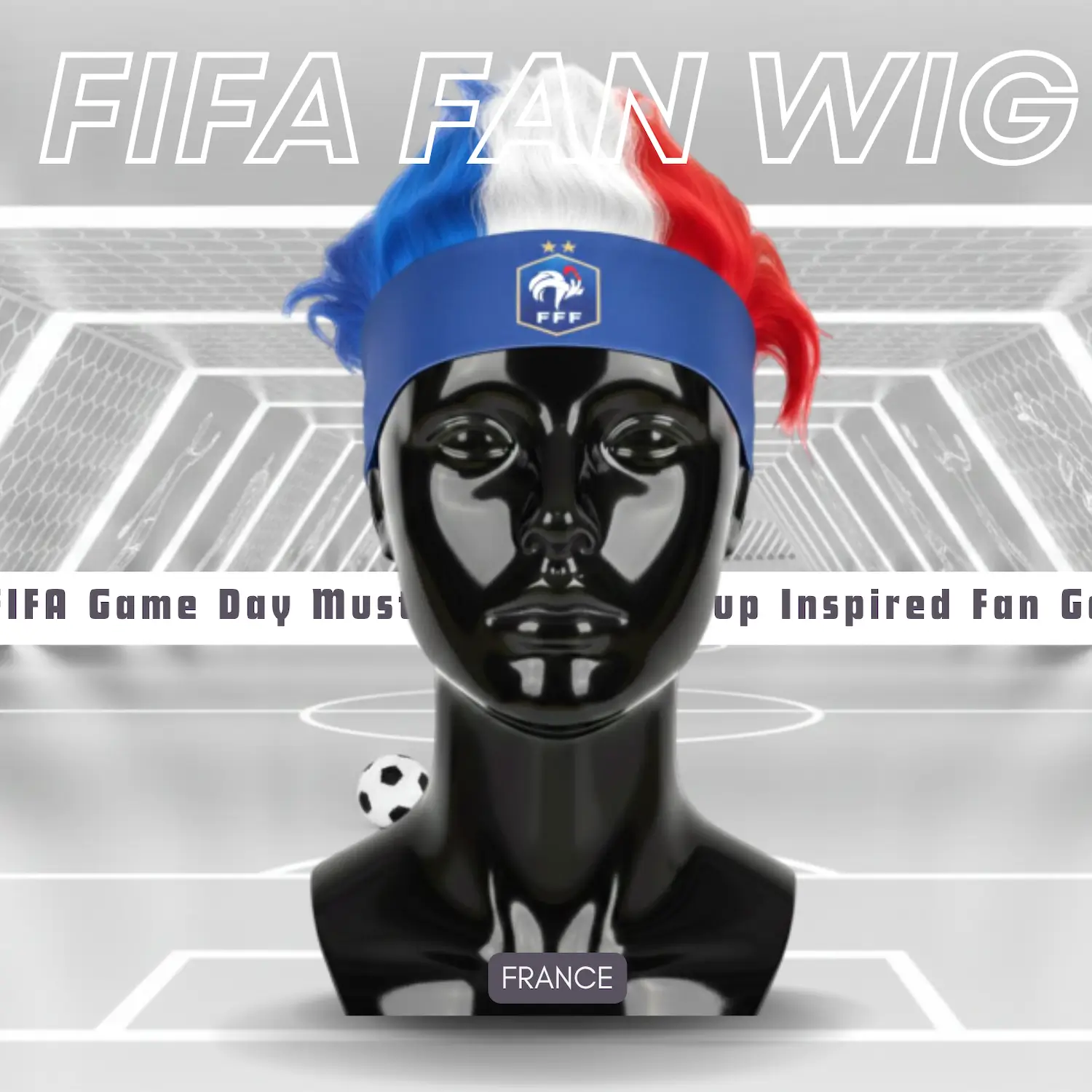 France national team fan wig 25x21CM lightweight polyester fiber novelty sports party wig