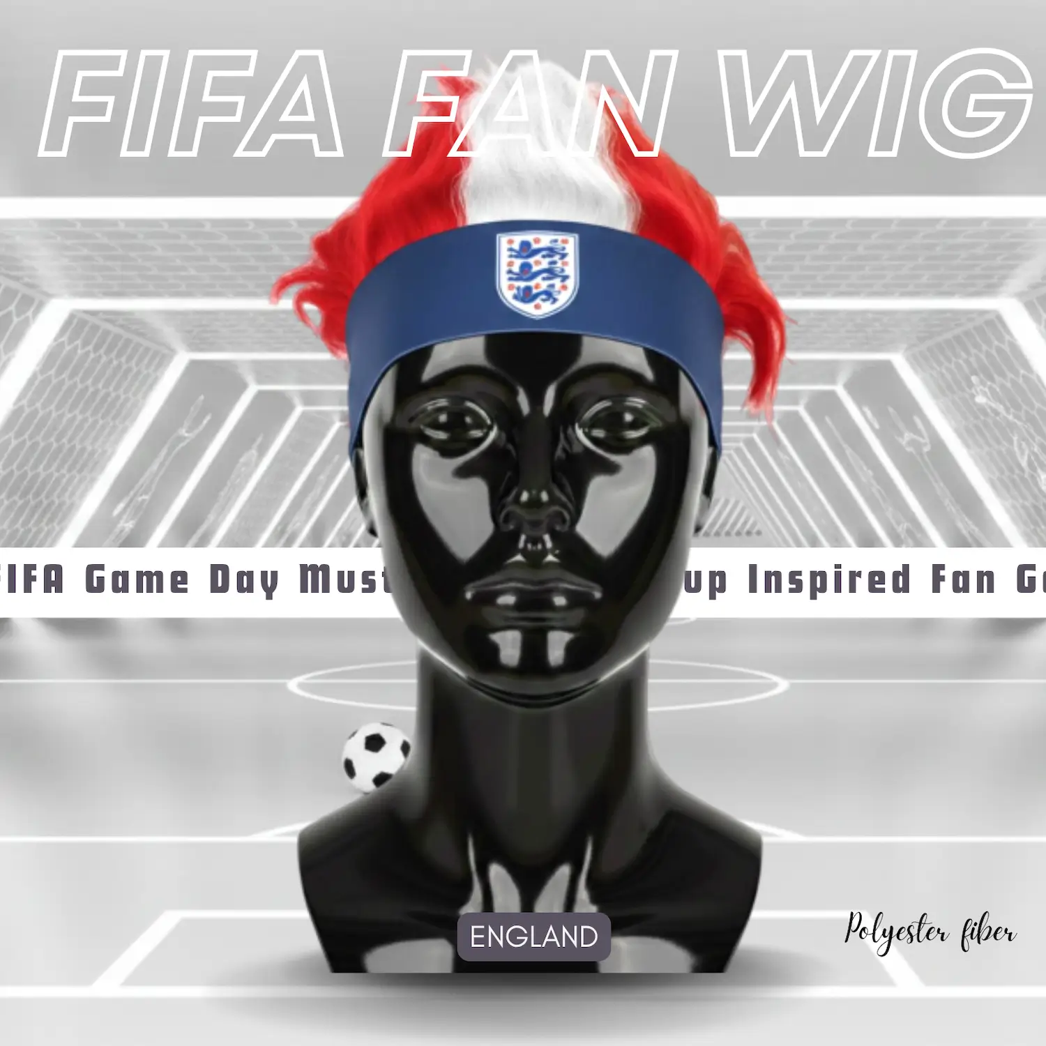 England national team fan wig 25x21CM lightweight polyester fiber novelty sports party wig
