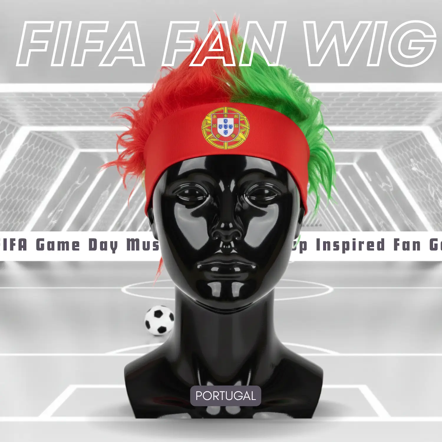 Portugal national team fan wig 25x21CM lightweight polyester fiber novelty sports party wig