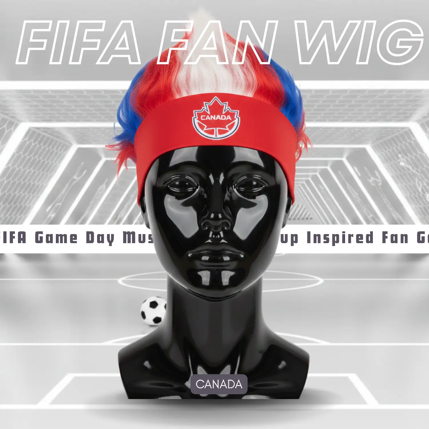 Canada national team fan wig 25x21CM lightweight polyester fiber novelty sports party wig