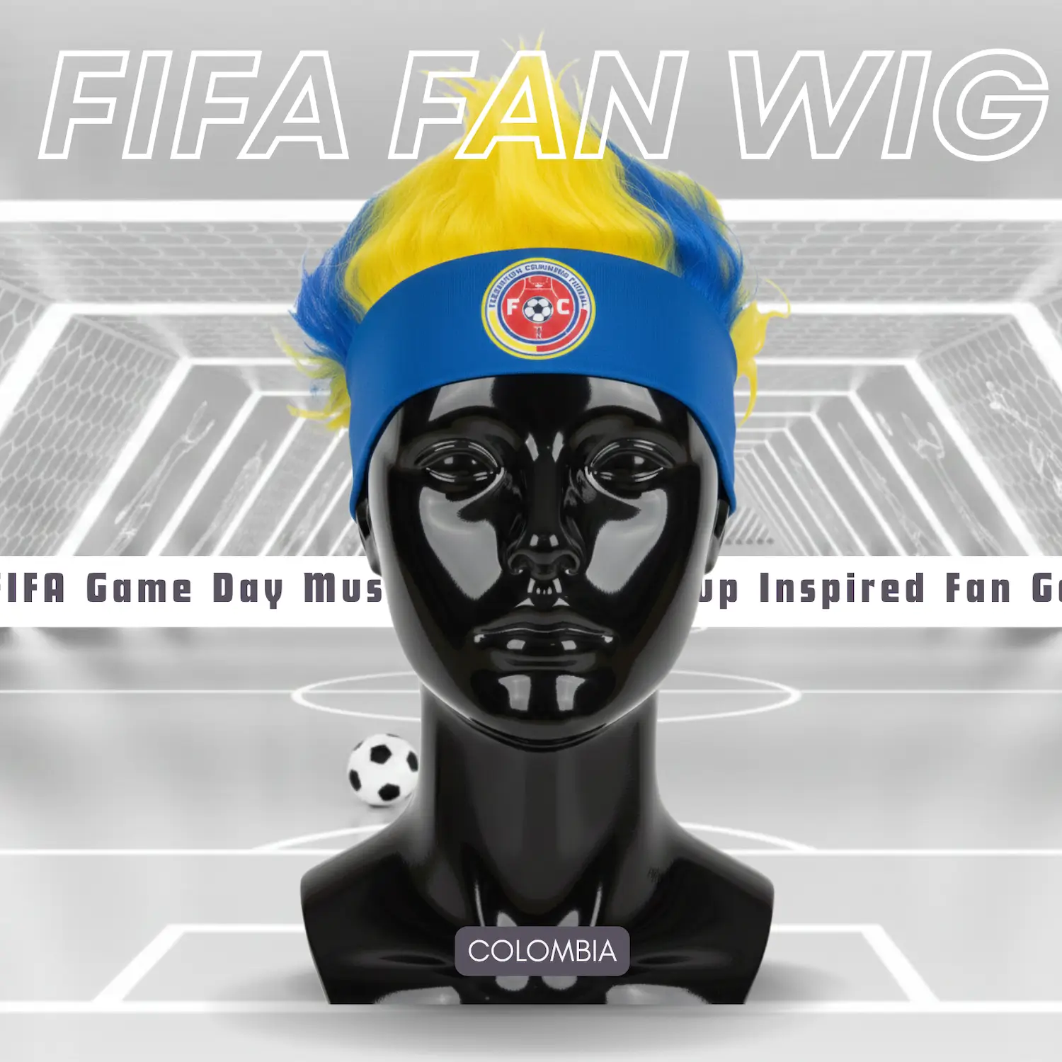 Colombia national team fan wig 25x21CM lightweight polyester fiber novelty sports party wig