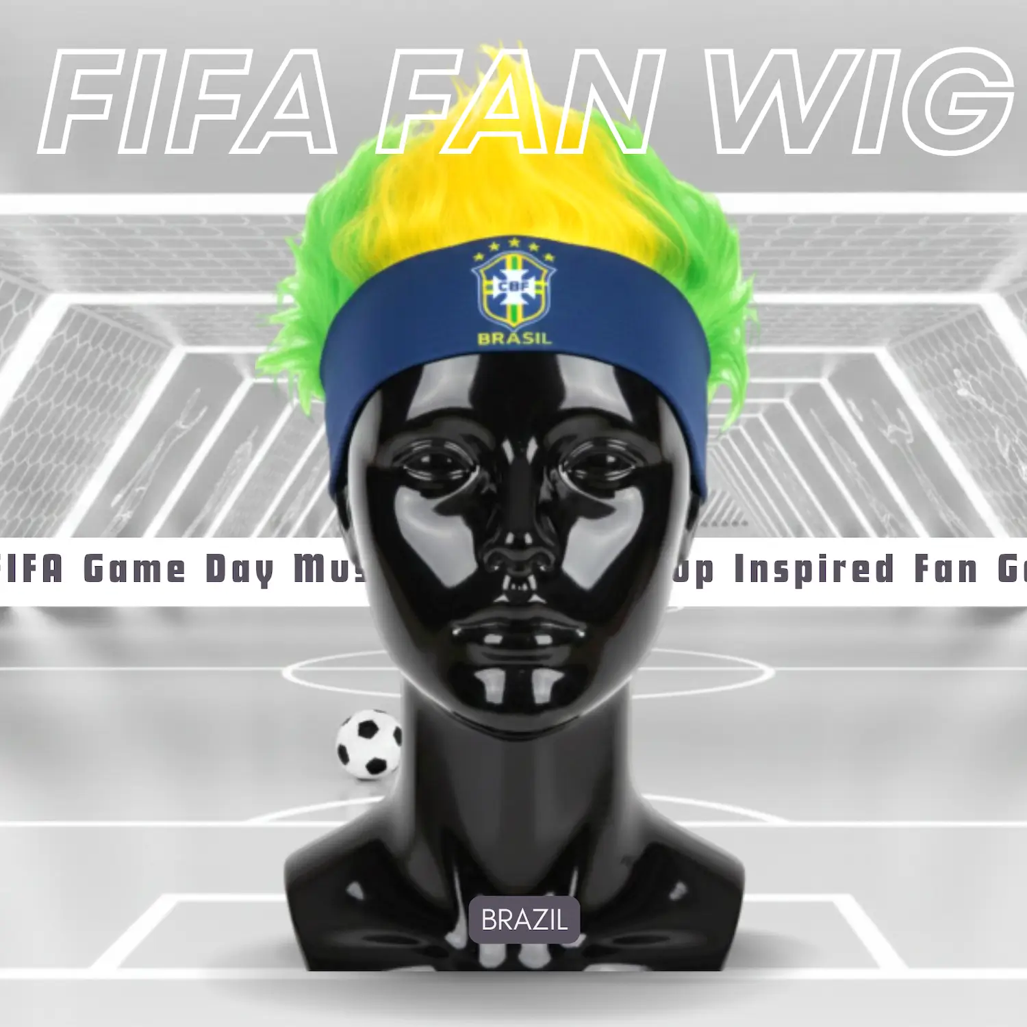 Brazil national team fan wig 25x21CM lightweight polyester fiber novelty sports party wig