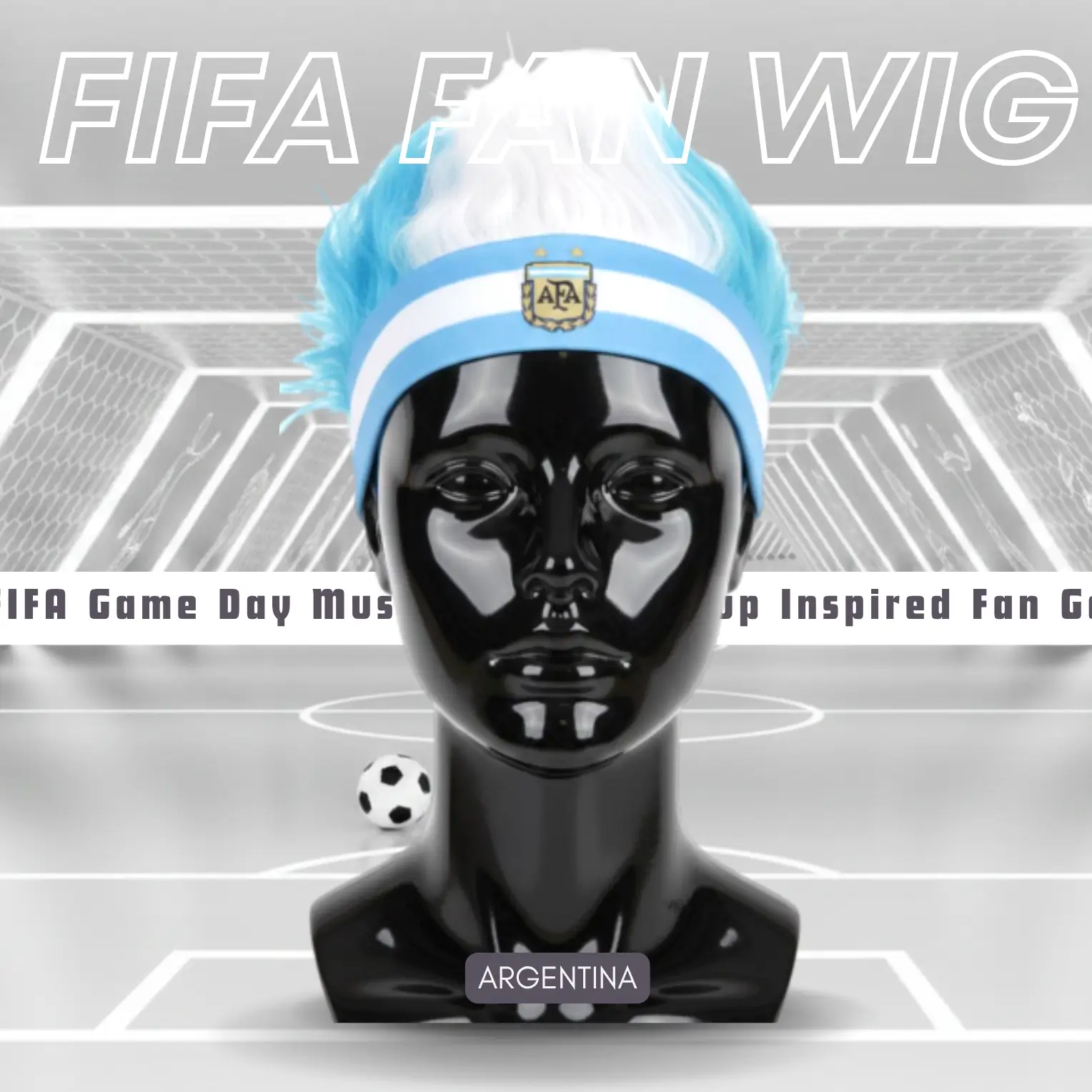 Argentina national team fan wig 25x21CM lightweight polyester fiber novelty sports party wig