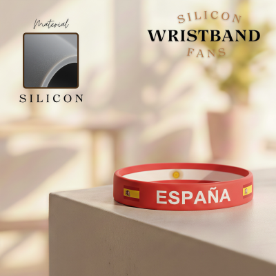 2026 FIFA World Cup Spain silicone wristband, red rubber bracelet with Spanish flag and “ESPAÑA” text