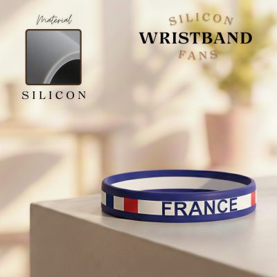 2026 FIFA World Cup France silicone wristband, blue rubber bracelet with French tricolor and text
