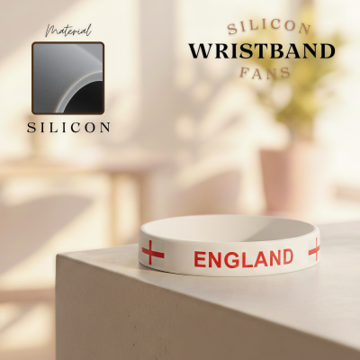 2026 FIFA World Cup England silicone wristband, white rubber bracelet with St. George’s cross and text