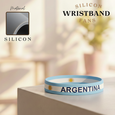 FIFA World Cup Argentina silicone wristband, light blue rubber bracelet with Argentine flag and text