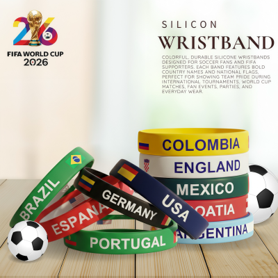 2026 FIFA World Cup national team silicone wristbands, bulk fan bracelets with country flags and names