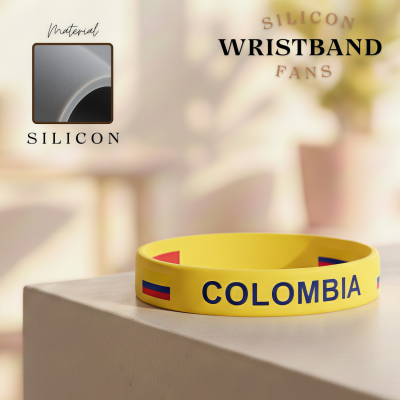 FIFA World Cup Colombia silicone wristband, yellow rubber bracelet with Colombian flag and text