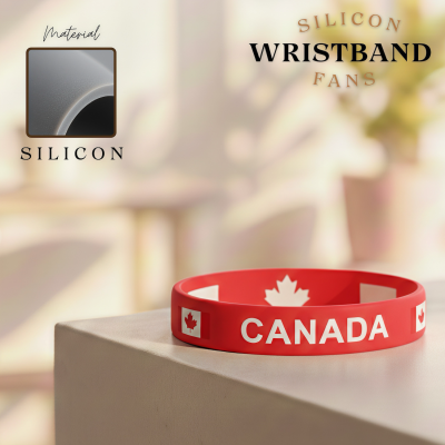 FIFA World Cup Canada silicone wristband, red rubber bracelet with Canadian flag and text
