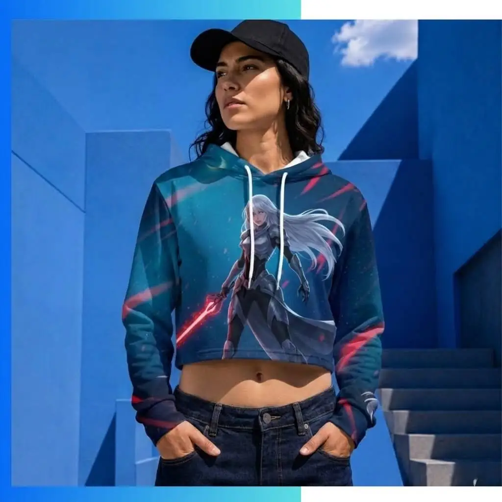 Custom Full Sublimation Lightweight Cropped Hoodie – 250G Streetwear Boxy Fit Pullover Hoodie - Image 3