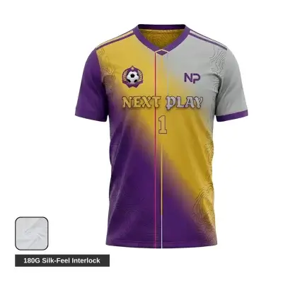Custom full sublimation short sleeve soccer jersey laid flat, showcasing vibrant edge-to-edge design on premium milk silk fabric