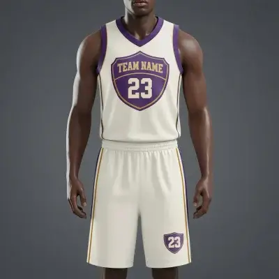 Basketball team wearing custom printed v-neck birdseye mesh uniforms during game action