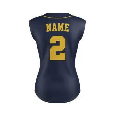 Back view of a women's full-button sleeveless baseball tank jersey with custom full sublimation team graphics, made from 200G Interlock fabric for female athletic fit and performance.
