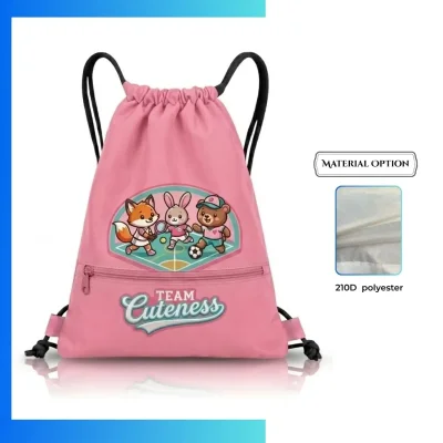 Custom 210D Drawstring Bag with Zipper Pocket β Screen Print Promo Bag