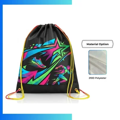 Custom Dye Sublimation Drawstring Bag 15Γ18 β 210D Polyester Gym Sack with Leather Reinforced Bottom
